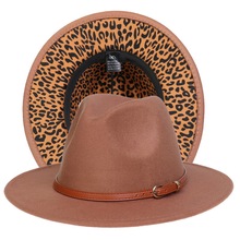 跨境热卖男女情侣新款时尚软呢帽子反面豹纹爵士帽春秋名族帽礼帽