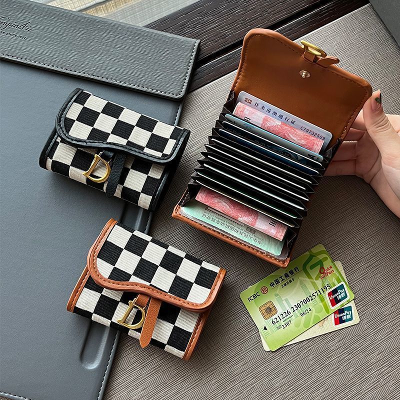 Plaid Card Holder for Women, Small and Exquisite Card Holder, Ins Design Niche Wallet Card Holder, Three-In-One Anti-Magnetic