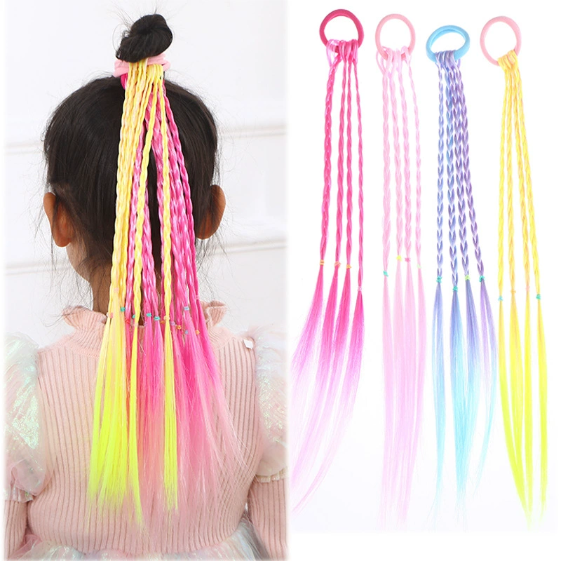 Трансграничные поставки Детские цветные парики с высокими хвостами Девочки парики грязные косички градиентные цвета