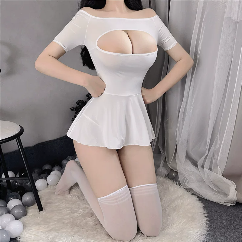 Sexy lingerie set hollow-cut nightdress, one size fits all, available in gray/white/black/red