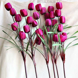 郁金香仿真花假花布料花高档塑料花客厅电视柜落地装套装高级摆件