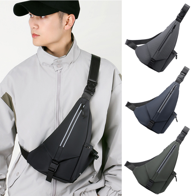 Skin film chest bag, men's casual backpack, one shoulder chest bag reflective chest bag, anti splash diagonal cross chest bagcommuting small backpack_voghion.com