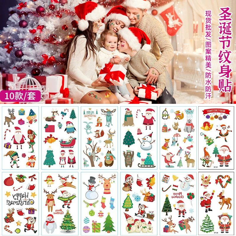 Трансграничные Рождество татуировки наклейки дети татуировки наклейки Санта-Клаус Снеговик татуировки наклейки в наличии оптом