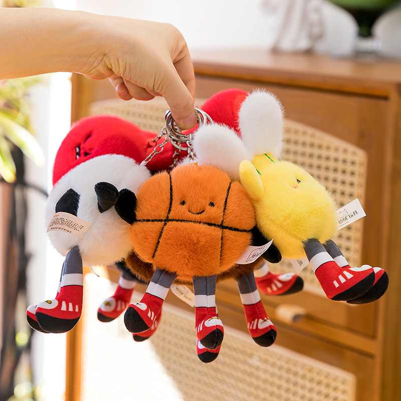 Cute Sports Football Pendant Plush Toy Doll Sports Football Bag Pendant Keychain Doll