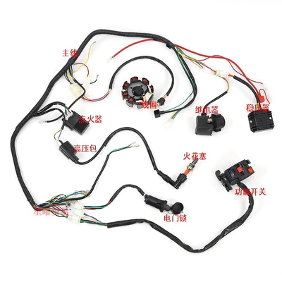 ATV parts, electrical components, wiring harness, coil, function switch, CG125-250CC complete vehicle wiring assembly (Other power supply, ignition system) - complete-vehicle-wiring-harness-9-piece-set