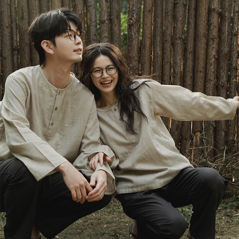 All 72/77-Couple Pajamas for Men and Women, Made of Cotton Gauze, Suitable for Spring, Can Be Worn Outside, Cotton-Linen Style Home Wear, Extra Large Size