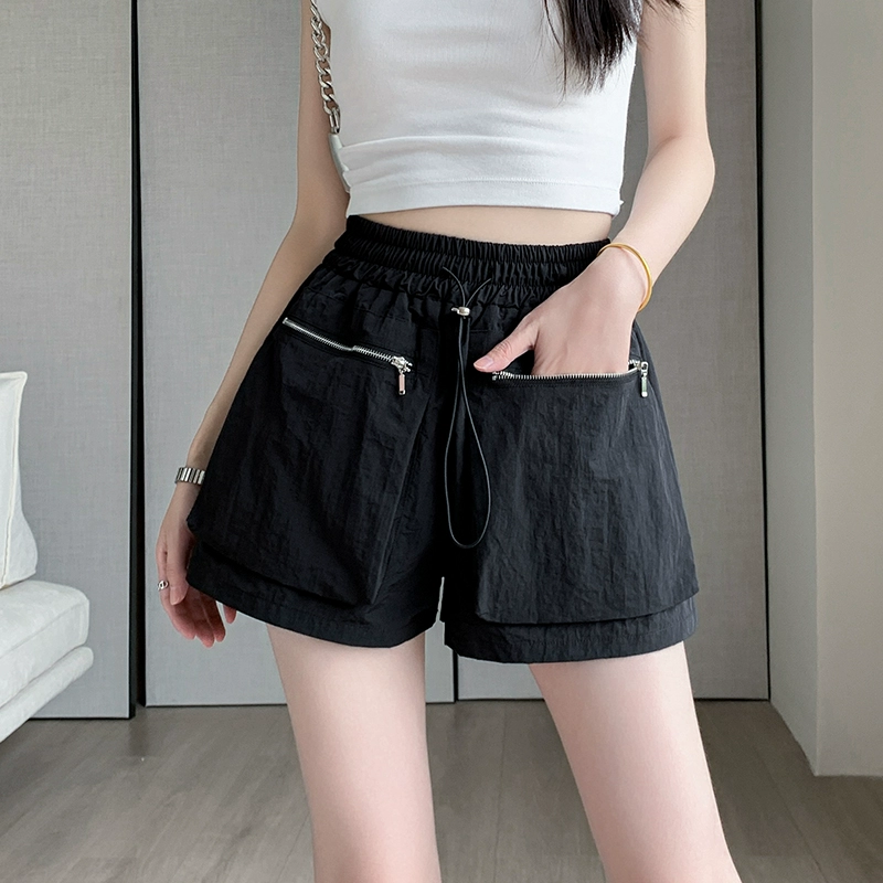 Женские быстросохнущие широкие брюки с карманами миниатюрного дизайна, летние тонкие дышащие свободные повседневные шорты А-силуэта для уличной одежды.