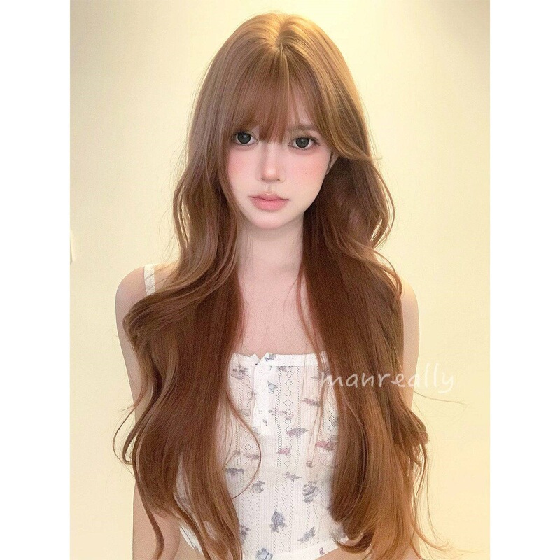 Duoxiu Wig Milk Tea Champagne Gold Long Curly Hair Internet Celebrity Daily Natural Fluffy Whitening-Enhancing Sweet and Elegant Women's Full Wig Duoxiu Wig Milk Tea Champagne Gold Long Curly Hair Internet Celebrity Daily Natural Fluffy Whitening-Enhancing Sweet and Elegant Women's Full Wig