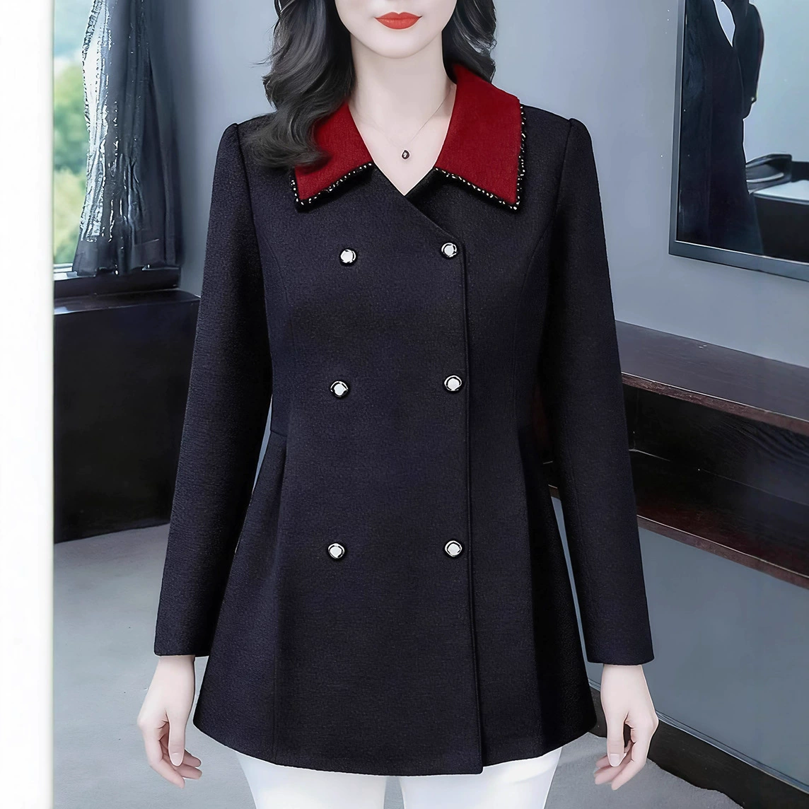 High-end fashionable set, shirt for mother, fitted, plus size