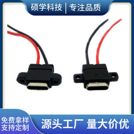 TYPE C2P母座带螺丝孔耳朵2P带线端子2.0type-c防水USB母座连接器