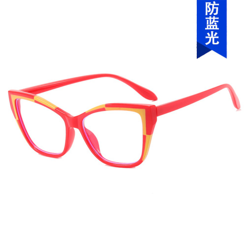 猫眼拼色平光镜2023新款时尚欧美潮流眼镜架个性网红防蓝光眼镜框