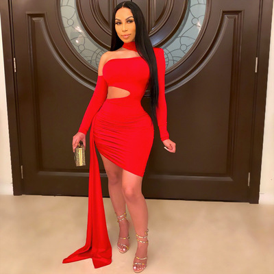 Women night club singers bar sexy dresses red black Pleated waist dress with open back cutout mini bodycon dresses for female