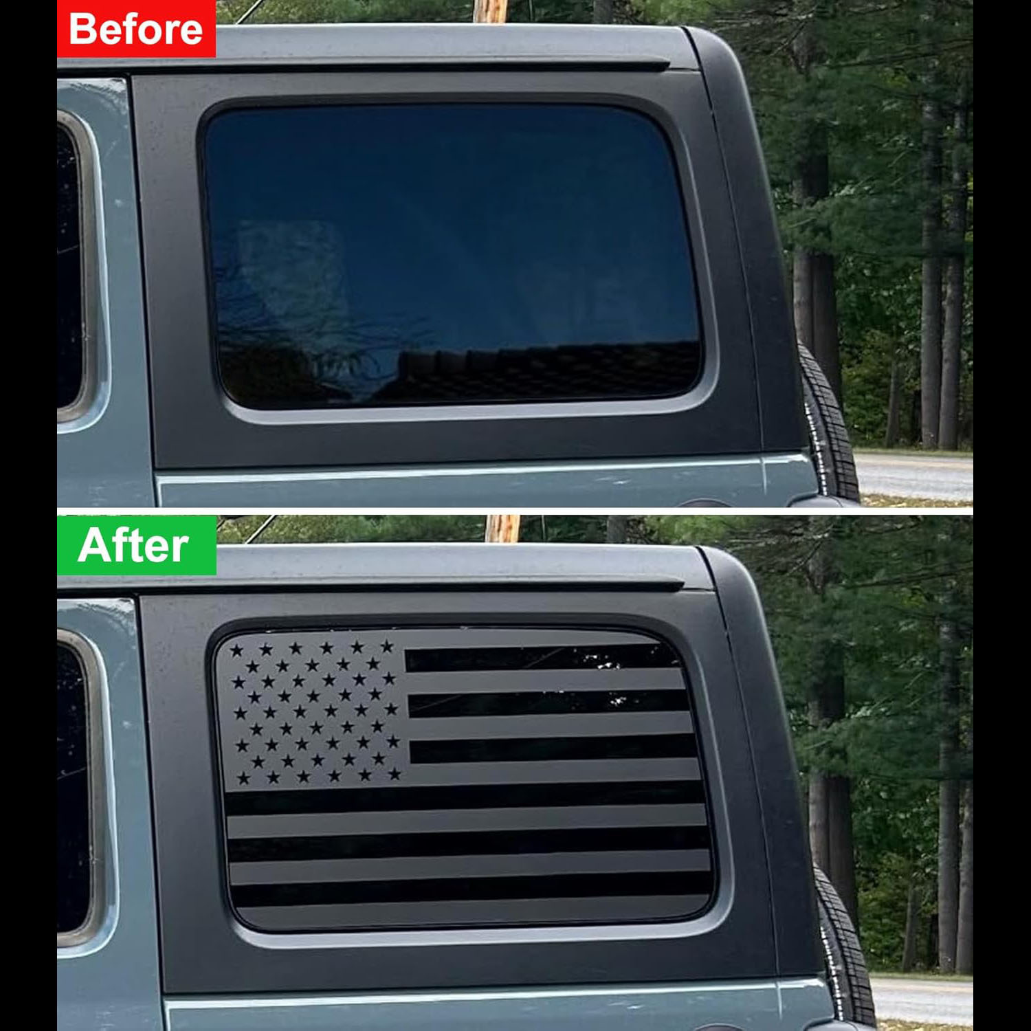 Aplicación Jeep Wrangler JL JLU 2018-2024 ventana trasera bandera americana pegatina ventana de vidrio vinilo