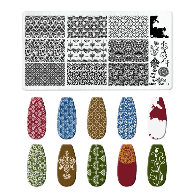 跨境美甲印花板格纹豹纹牛仔纹Nailplate不锈钢指甲复古模板转印|undefined