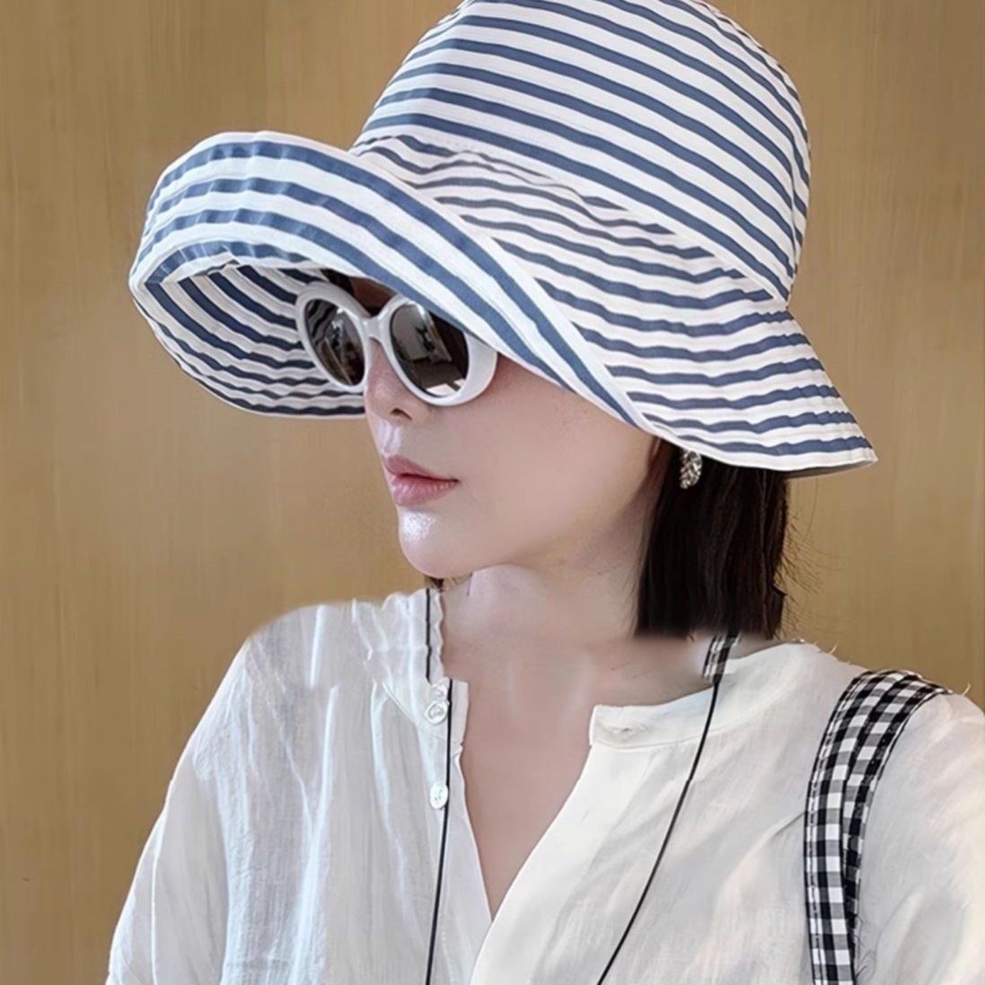 Verano moda al aire libre versátil sombrero plegable rayas gorra pescador gorra de gran brilla sombrero protector solar UV