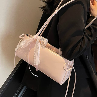 韩版少女甜美蝴蝶结丝带单肩包2025夏新款简约通勤百搭法棍腋下包