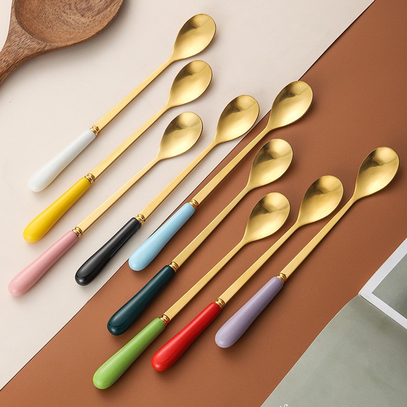 Manufacturer Stainless Steel Tableware Chaozhou Ceramic Cup Matching Small Long Ice Stirring Dessert Coffee Spoon_voghion.com
