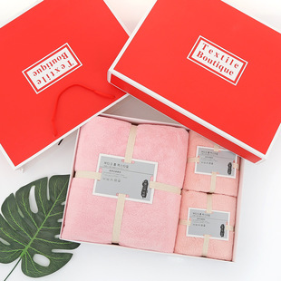 Factory Wholesale Towel Gift Box Towel Bath Towel Three-Piece Set Coral Velvet Gift Towel Welfare Gift Box Set Towel