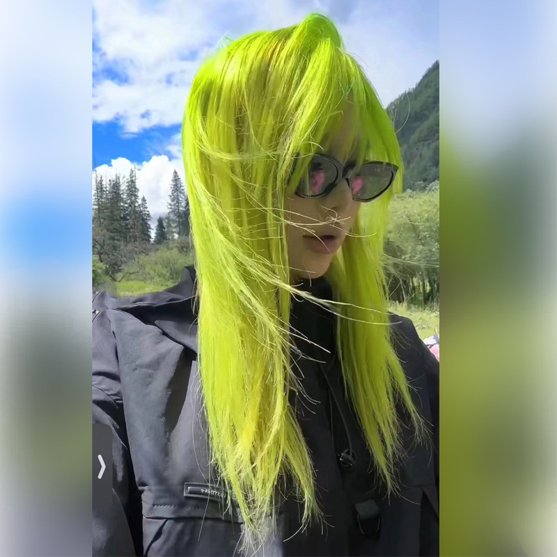 Lizard Green Wig Female Long Hair Full Headgear Long Straight Hair Fluorescent Green yabi y2k Long Straight Hair lolita Color jk