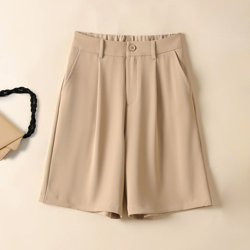 Ice Silk Casual Suit Shorts Women's Summer New High Waist Loose Chiffon Slimming Thin Word Wide Leg Five-point Medium Trendy Ice Silk Casual Suit Shorts Women's Summer New High Waist Loose Chiffon Slimming Thin Word Wide Leg Five-point Medium Trendy