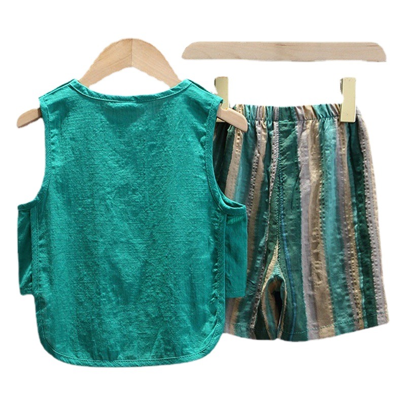 364 Chaleco de verano para bebés traje deportivo 2022 nuevos niños estilo occidental traje de dos piezas ropa delgada para niños moda