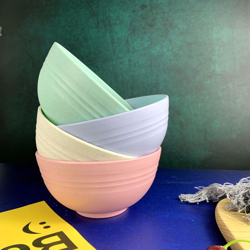 Creative Color Plastic Bowl Household Rice Bowl Dormitory Instant Noodle Bowl Japanese-style Lamen Bowl Canteen Soup Bowl Tableware Set