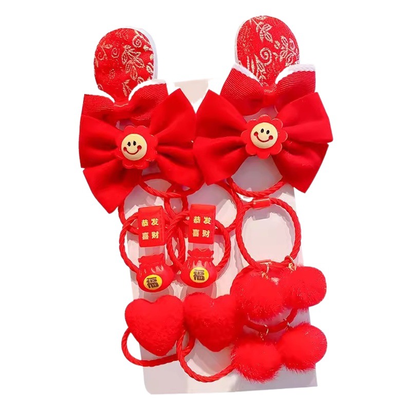 Banda de goma para niños arco de flores rojas para niñas festivo Año Nuevo cuerda de pelo niña no duele el pelo lazo anillo de pelo