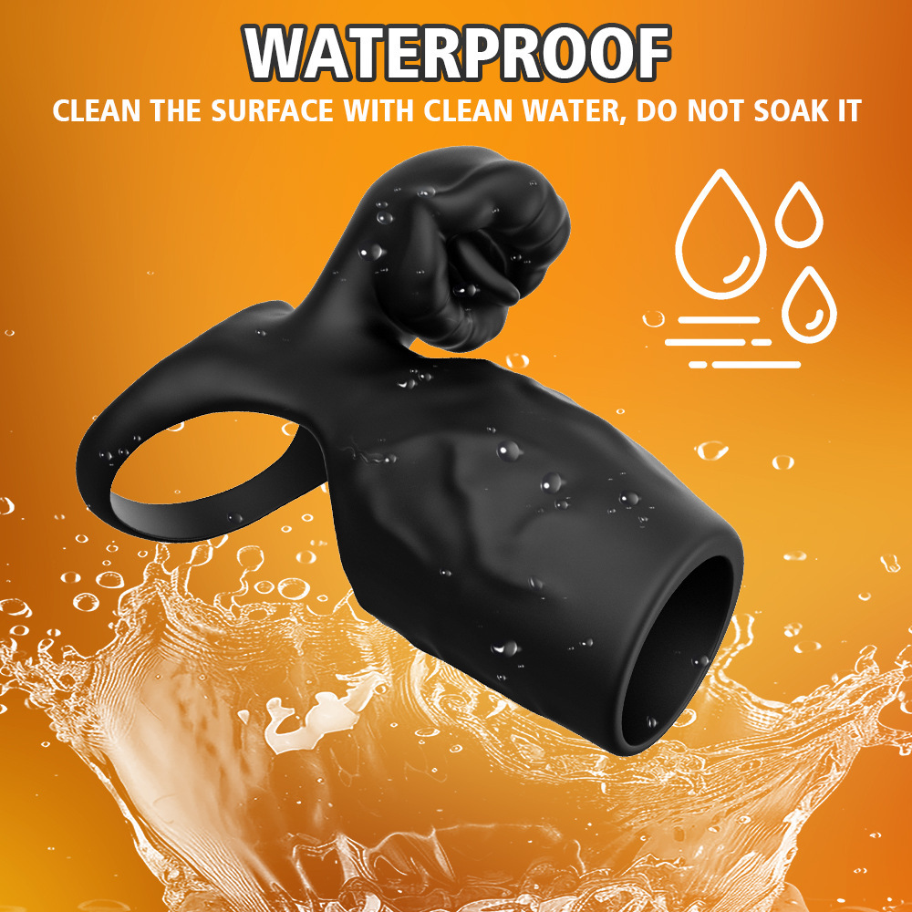 Vibrating Couples Ring with Textured Silicone Sleeve, Button Control, Black — detail image 4