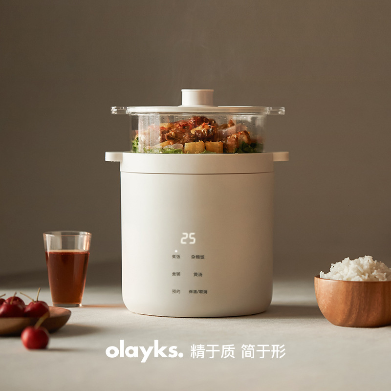 欧莱克迷你电饭煲OLK-05-02多功能小不锈钢内胆一人食电饭锅1.2L|undefined