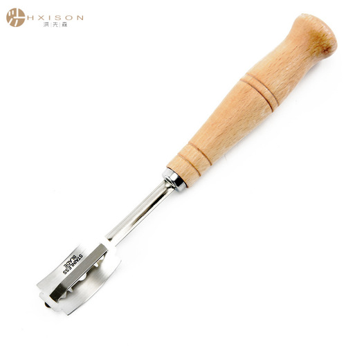 304 stainless steel curved wooden handle cutting wrap blade, bread contouring knife European stick cut pattern double-sided baking cutting