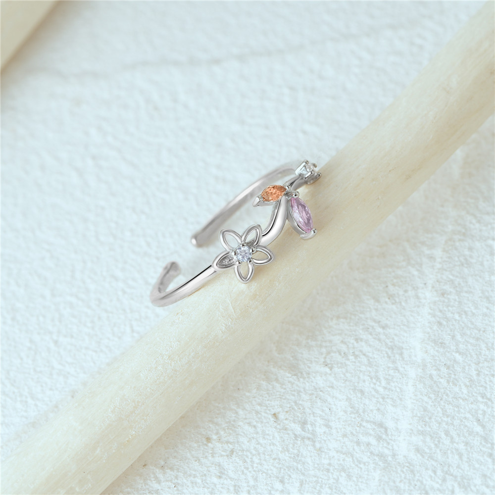 4g Weight Zircon Inlay Material Open Rings Classification Adjustable Ring Size 1 Piece Quantity Daily Occasion 925 Sterling Silver Material Heart Shape, Flower, Bow Knot Pattern Women's Gender Plating, Flowers Design Sweet, Shiny Style 925 Sterling Silver Zircon Heart Shape Flower Bow Knot Open Rings 19