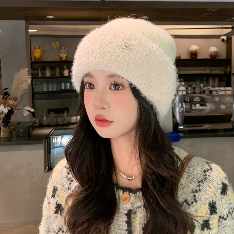 冬季帽子女款时尚百搭针织帽加厚保暖毛线帽可爱甜美显脸小毛绒帽|undefined