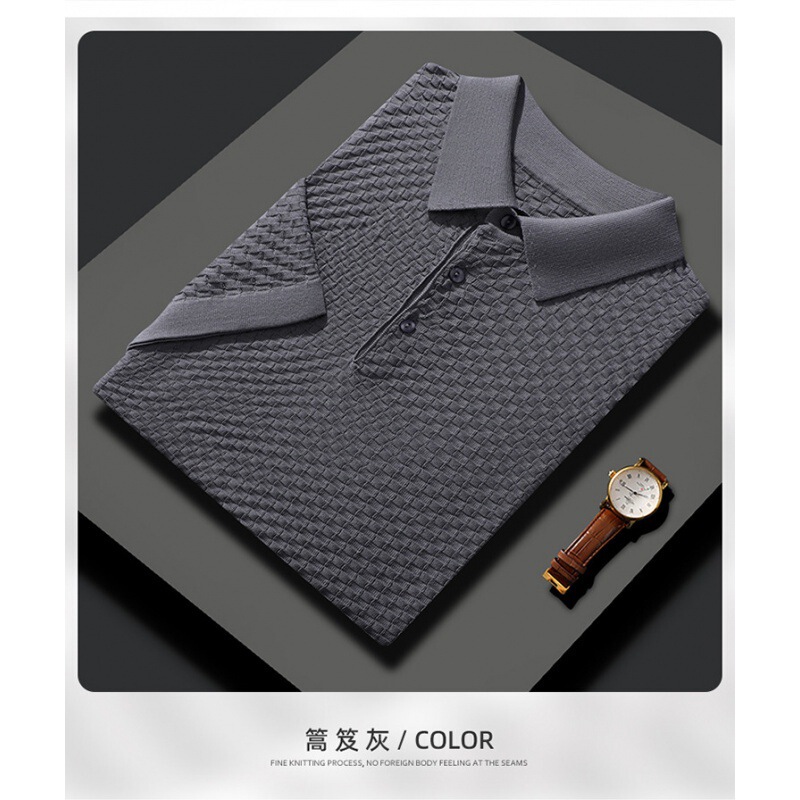 Mulberry Silk 2024 Spring and Summer Short-sleeved Men's Business Casual POLO Collar Worsted Wool Knitted Half-sleeved T-shirt Thin