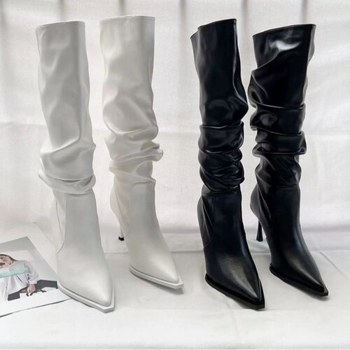 Women's Autumn Trendy Pointed Toe Pouch Heels Over-the-Knee Boot with Fine Heels