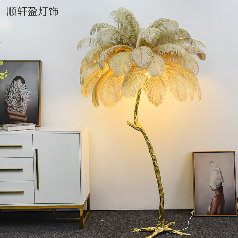 1.8m Copper Oblique Pole Feather Floor Lamp Scandinavian Post-Modern Study Living Room Bedroom Bedside Lamp Hotel Same Style