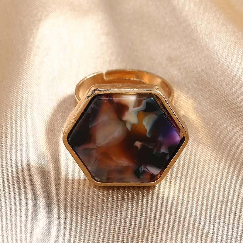 fashion acrylic amber stone open adjustable alloy ring simple creative design