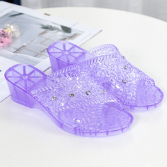 防滑坡跟水晶果凍厚底高跟中跟涼拖鞋女夏外穿時尚百搭透明一字拖