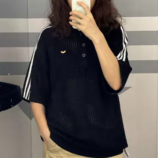 2026新款三ye夏季男女款休闲宽松网眼钩针运动上衣短袖POLO衫