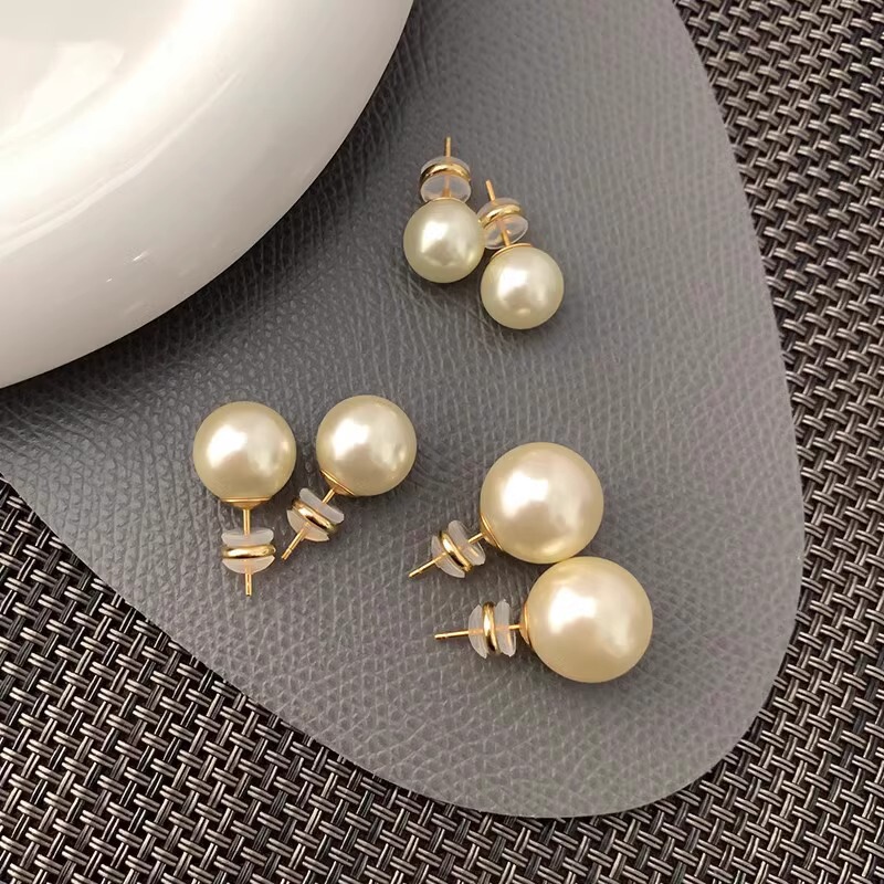 Simple 8~14MM milk white pearl earrings round flawless gold earrings regular earrings wholesale temperament high sense