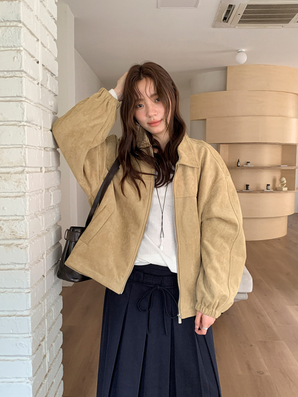 广州十三行2025秋冬季韩系麂皮休闲风复古底特律夹克外套女03052|undefined