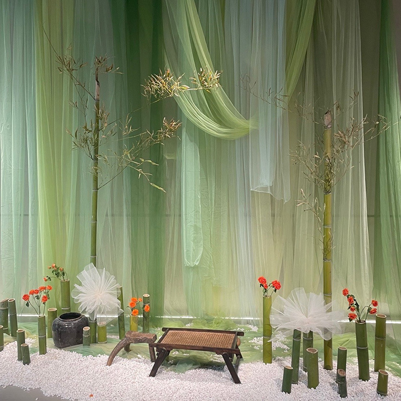 Sheer Curtain Avocado Green Kindergarten Design Background Environmentally Friendly Material Soft Encrypted Curtain Mesh Fabric