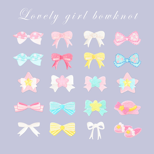 Various types of bows, cute cartoon embroidery, self-adhesive stickers, donut bag decoration, mobile phone DIY wholesale