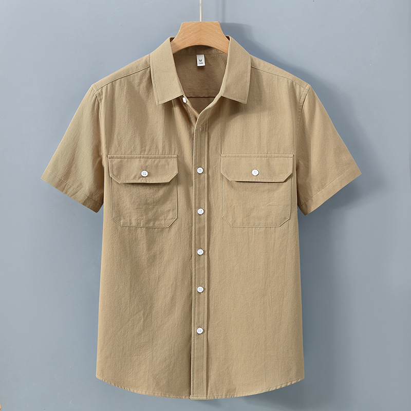 1503 summer new fashion brand heavy men's cotton short-sleeved shirt twill texture tooling men's shirt