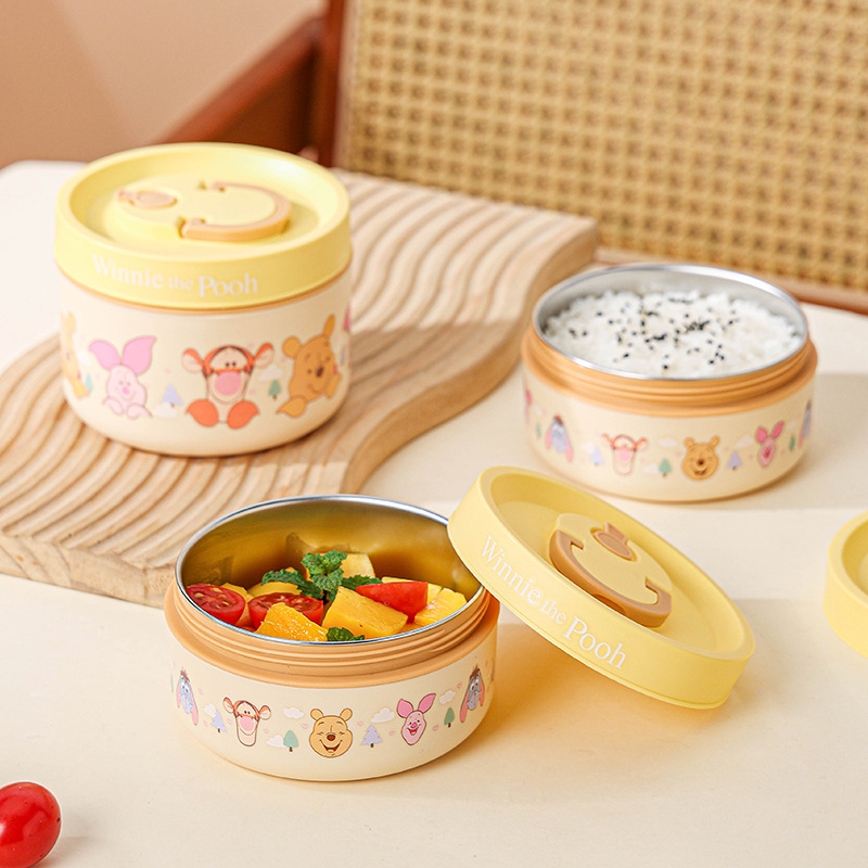 Disney nuevo juego de lonchera de aislamiento de acero inoxidable Mickey dormitorio portátil con tapa caja bento campamento al aire libre