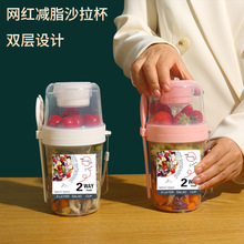 沙拉杯梅森杯便携式直饮水果蔬菜轻食带叉酸奶杯pp密封防漏外带