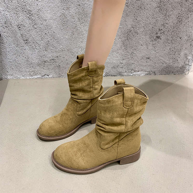 V口显瘦美拉德西部牛仔马丁靴女2025新款秋季复古堆堆靴粗跟短靴|undefined