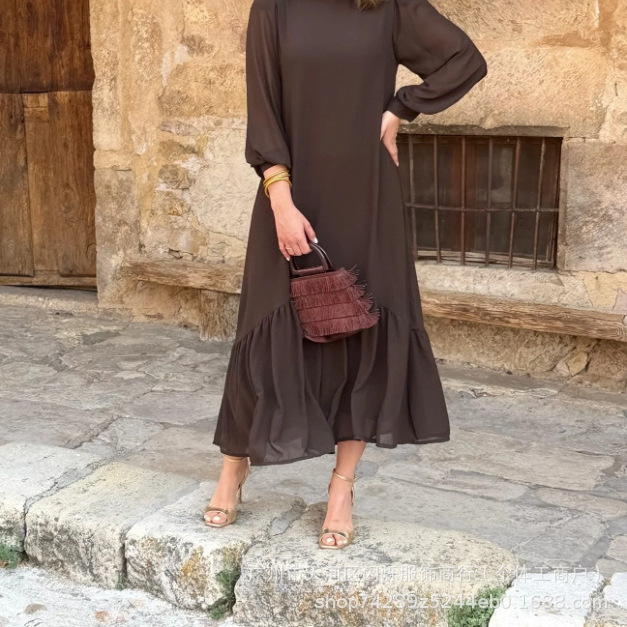 European and American Women's Clothing Cross-Border Autumn New Arrivals: Women's Plus-Size Ruffle Dress, Loose Solid Color Long-Sleeve Dress with a High-End Feel European and American Women's Clothing Cross-Border Autumn New Arrivals: Women's Plus-Size Ruffle Dress, Loose Solid Color Long-Sleeve Dress with a High-End Feel