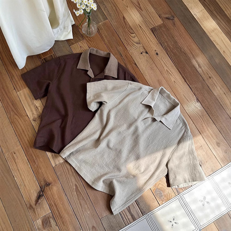 High-Quality 70% Linen Blend Luxury Cotton and Linen Color-Block Polo Collar Top Casual Breathable Old Money Style Short-Sleeve Shirt High-Quality 70% Linen Blend Luxury Cotton and Linen Color-Block Polo Collar Top Casual Breathable Old Money Style Short-Sleeve Shirt