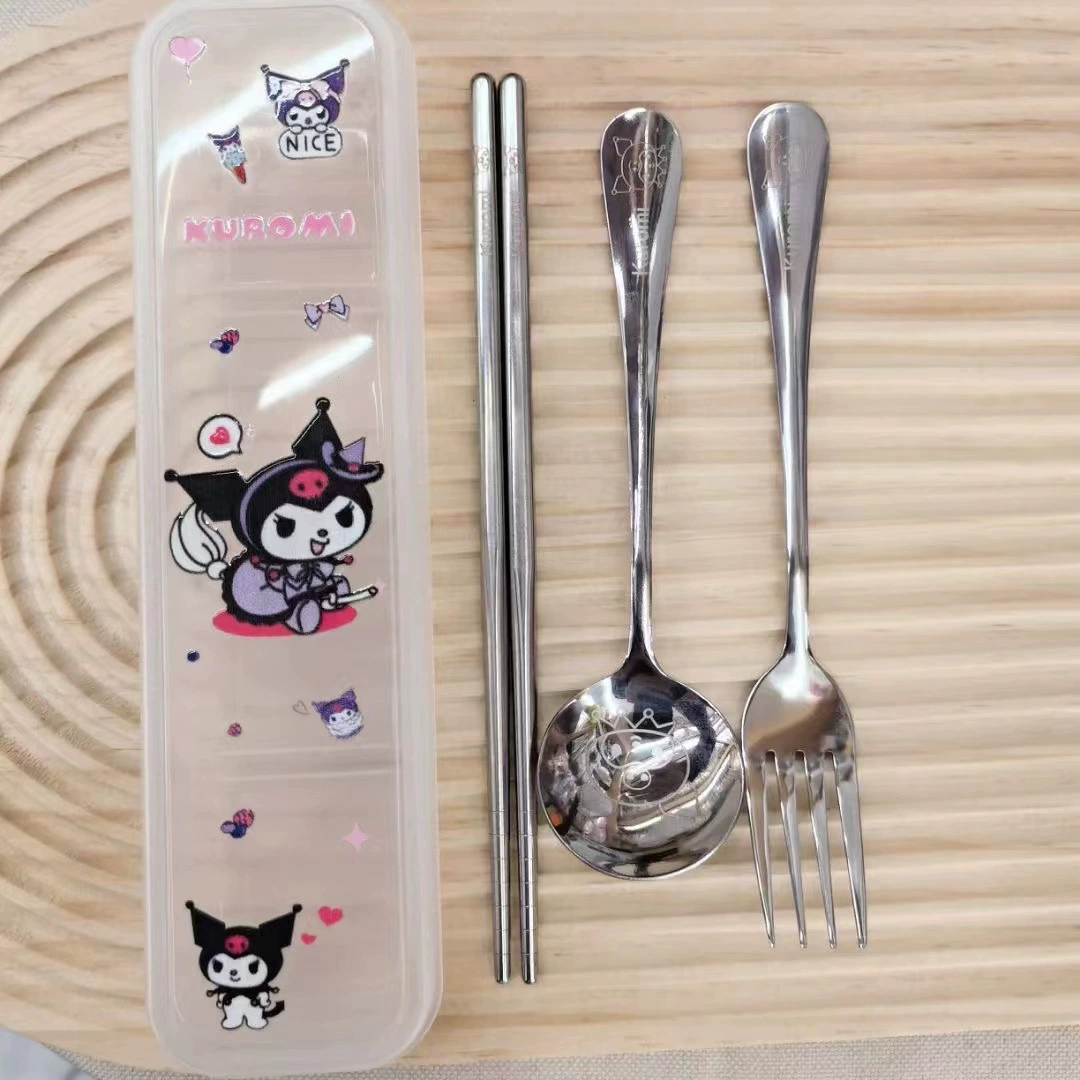 Портативный набор столовых приборов (Sanrio) Cinnamoroll 3 предмета — ложка, вилка, футляр, лёгкий дорожный набор