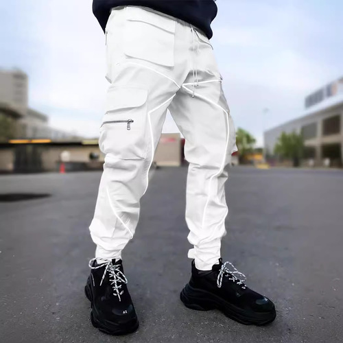 Black Loose Straight Leg Work Pants for Men - American Style, Inset Trendy Hemmed Pants with Drop Waist